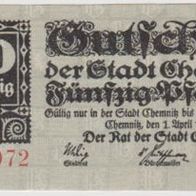 Chemnitz-Notgeld 50Pf. vom 01-04-1917 bis 31-12-1918 einseitig-bedruckt-Kz. rot