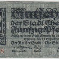 Chemnitz-Notgeld 50Pf. vom 25-09-1918 bis 31-12-1919 beidseitig-bedruckt-Kz. rot