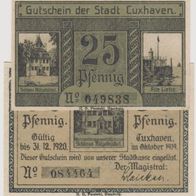 Cuxhafen-Notgeld 25-50 Pf.-gültig-bis-31-12-1920 2Scheine