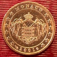 2 Cent Münze Monaco 2001 Unzirkuliert, siehe Fotos!