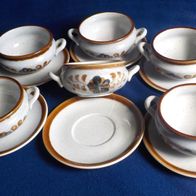 6 Suppentassen mit Untertassen handbemalt Portugal S Vintage
