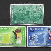 010) Trinidad und Tobago 1962 Vögel Mi. Nr. 189/192/93 ungebraucht