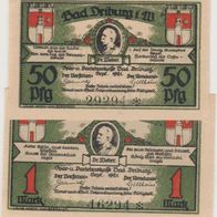 Bad-Driburg-Notgeld 50Pf und 1Mark-vom 09.1921 2Scheine