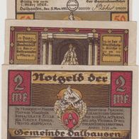 Dalhausen-Notgeld 50-Pf. 1-2 Mark bis 01.03.1922 3Scheine