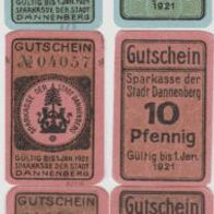 Dannenberg-Notgeld 10-50 Pf. bis 01.01.1921 und 10Pf. bis 01.01.1921 3Scheine