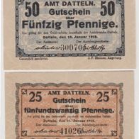 Datteln-Notgeld 25-50Pf, vom 15.01.1918 2Scheine