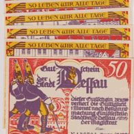 Dessau-Notgeld 6x50-Pf, von 1921 6Scheine