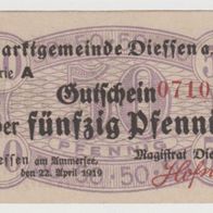 Diessen-Notgeld 50 Pf. vom 22.04.1919 bis 01.05.1920