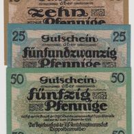 Dippoldiswalde-Notgeld 10-25-50 Pf. bis 31.12.1918 3Scheine