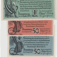 Dramburg-Notgeld 10-50-50Pf. und-1-Mark-vom-06.08.1920 4Scheine