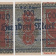 Düren-Notgeld 100 Mark-v.08.04.1920, geteilt 25-50-75 Pf. v.01.06.1921 3Scheine a