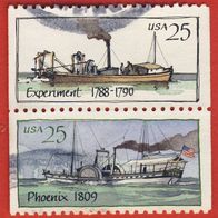 USA 1989 Mi.2031 E. + 2032 E. Dampfschiffe senkrechtes Paar. gest.