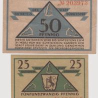 Düsseldorf-Notgeld 25-5 0Pf. vom 15.10.1919 2Scheine gebraucht