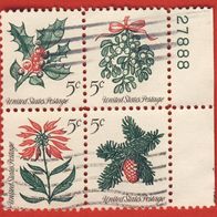 USA 1964 Mi.869 - 872 Weihnachten 4er Block mit Pl. - Nr. gest.