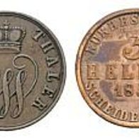 Schaumburg-Lippe 3 Pfennige 1858 und 3 Heller 1853 Hessen-Kassel