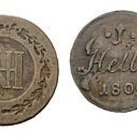 2 Kleinmünzen Sachsen-Hildburghausen 1 Heller 1809 und 1 ct. Westphalen