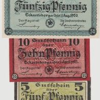 Eckardsberga-Notgeld 5-10Pf.v.01.08.1920 und 50Pf, v. 01.08.1920 3Scheine