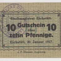 Eichstätt-Notgeld 10 Pfennige vom 20.01.1917 mit-Stempel