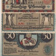 Eisbergen-Notgeld 25-50-50-Pf. und 1-Mark vom 03-1921 4Scheine