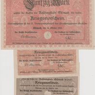 Eisenach-Notgeld 5Mark, 10Mark, 50Mark, vom 24.10.1918, 3Scheine