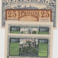 Eisenberg-Notgeld 10-10Pf, o.D., 25Pf.v. 01-05-1921, und 50Pf.v. 1921 4Scheine