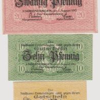 Emmerdingen-Notgeld 5-10-20 Pfennig vom 01.08.1917, 3Scheine