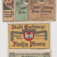 Eschwege-Notgeld10-50Pf.v.1919---05-10-50Pf.v.1920 5Scheine-10Pf. stark gebraucht