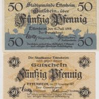 Ettenheim-Notgeld 50Pf.v. 10.01.1919, 50Pf. 01.04.1921 und 50Pf.v.09.04.1920-3Scheine