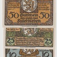 Fallersleben-Notgeld 10-25-50 Pfennig vom 01.10.1920 3Scheine neu