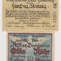 Flensburg-Notgeld 50 Pf.v. 01.08.1919 u.10 Pf. Adler Drogerie Otto RöhrNr.15858