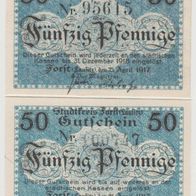 Forst-Lausitz-Notgeld 50-50 Pf.v.21.04.1917 bis 31.12.1918 und ohne-2Scheine