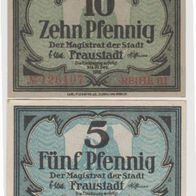 Fraustadt-Posen-Notgeld 5-10 Pfennig bis 31.12.1918 Reihe II und III 2Scheine