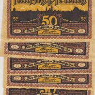 Freiberg-Notgeld 5x50 Pfennig von 1921 5Scheine