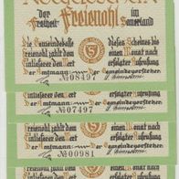 Freienohl-Notgeld 25-50-75 Pfennig1 Mark ohne Datum 4Scheine grün