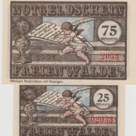 Freienwalde-Notgeld 25-75 Pfennig von 1921 mit roter Kz. 2Scheine