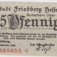 Friedberg-Notgeld 25 Pfennig vom 01.12.1920 Nummer 285655