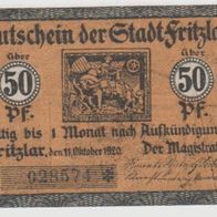 Fritzlar-Notgeld 50 Pfennige vom 11.10.1920 gebrauchte-Erhaltung