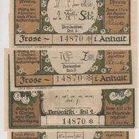 Frose-Notgeld 50-50-50-75 Pfennig vom 27.06.1921 4Scheine