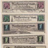 Fürstenberg-. Meckl.-Notgeld10-25-50-75-75-1-1-Mark v. 01.08.1921 Wappen-unten