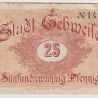 Gebweiler-Notgeld 25 Pfennig Rückseitig mit Stempel gebrauchte Erhaltun selten.