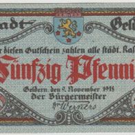 Geldern-Notgeld 50 Pfennige vom 09.11.1918 Nr.115629