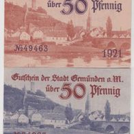 Gemünden-Notgeld 50 Pfennig 1920 und 50Pfennig 1921 2Scheine