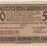 Gernrode-Notgeld 50 Pfennig vom 09.05.1921 Nummer: 22120
