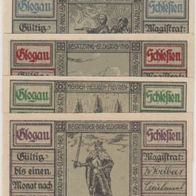 Glogau-Schlesien-Notgeld 10-25-50-75 Pfennig und 1-Mark vom 01.12.1920 5Scheine