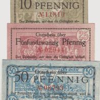 Goar-Sankt-Notgeld 10-25-50 Pfennige vom 15.10.1920 3Scheine