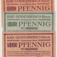 Godesberg-Rhein-Notgeld 10-25-50 Pfennig vom 25.10.1920 3Scheine