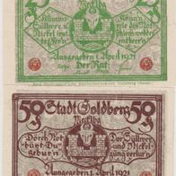 Goldberg-Meckl.-Notgeld 25-50 Pfennig vom 01.04.1921 2Scheine