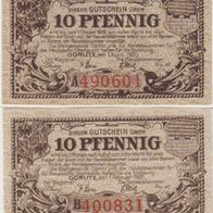 Görlitz-Schlesien-Notgeld 10Pf. vom 01.04.1920 und 10Pf vom 01.02.1921 2Scheine