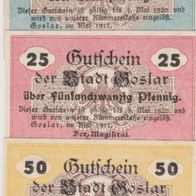 Goslar-Notgeld 10-25-50 Pfennig vom 05.1917 bis 01.05.1920 3Scheine