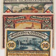 Gottesberg-Schlesien-Notgeld 10-25-50 Pfennige von 1921 3Scheine